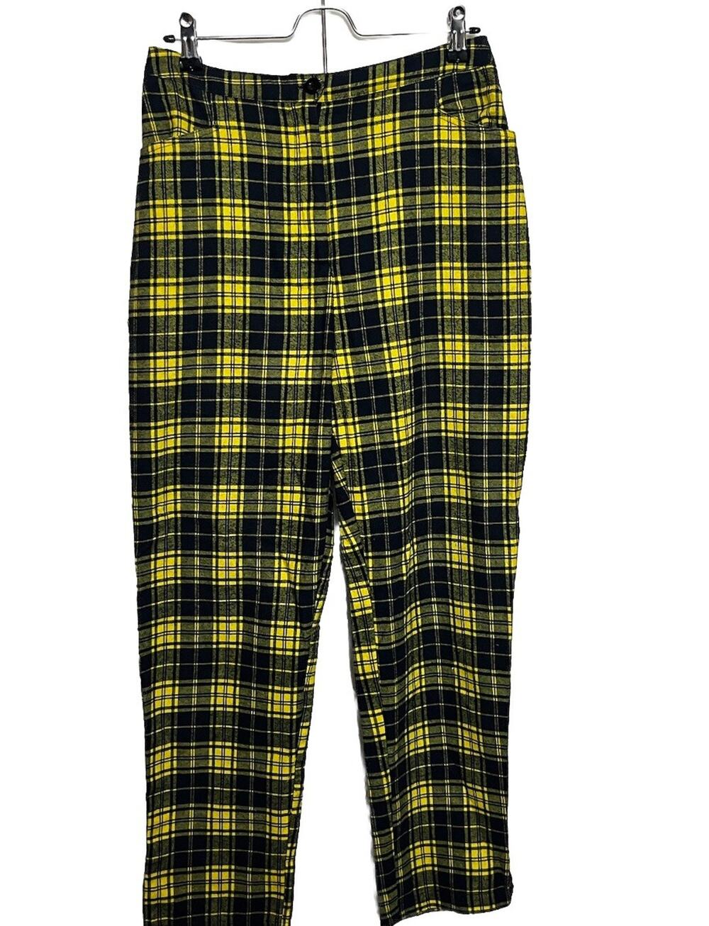 Seek The Label Plaid Pants High Waist w/Pockets Women’s Sz Medium Yellow Black